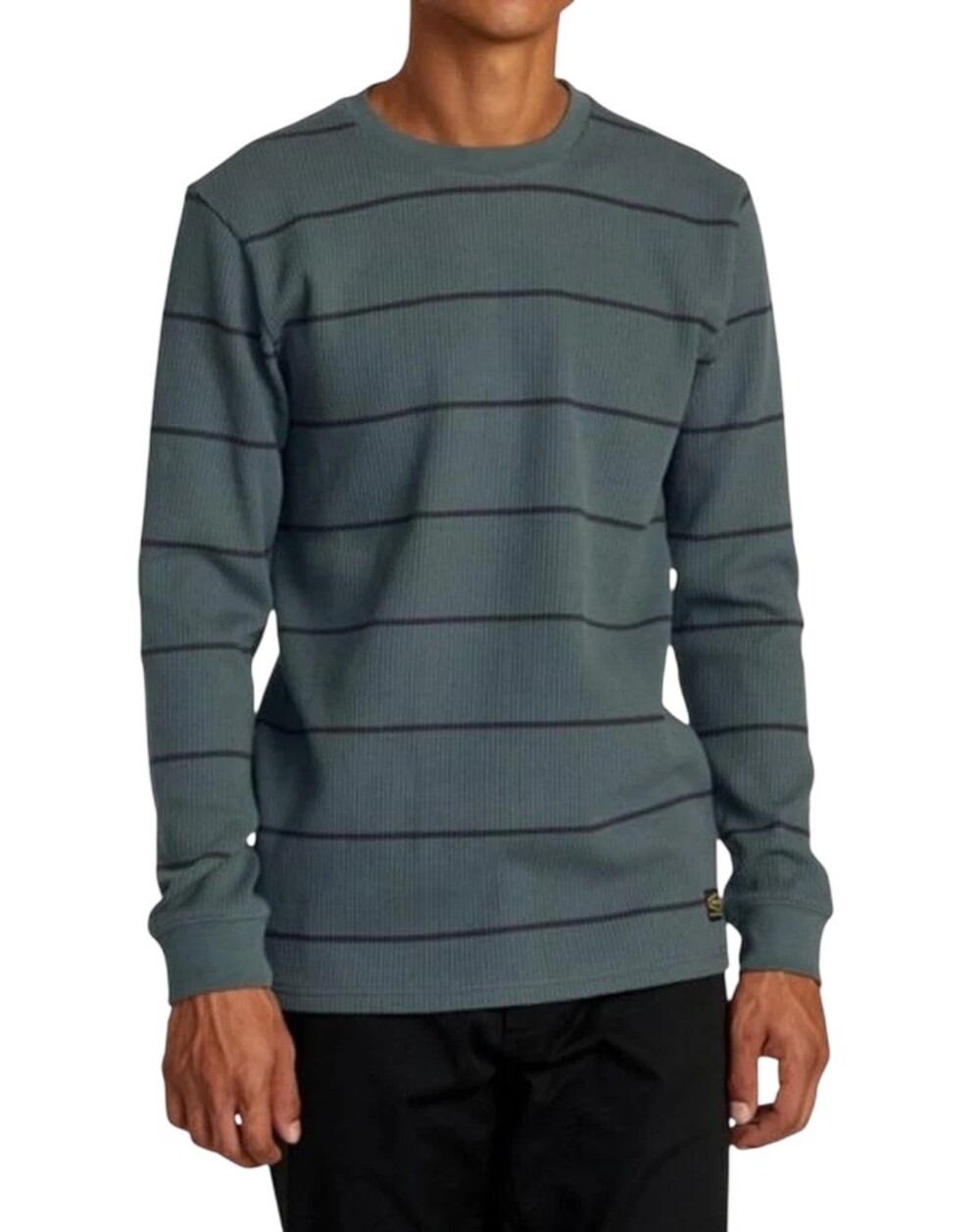 RVCA Day Shift Thermal Stripe Shirt Small Mens Green Regular Fit Long Sleeve